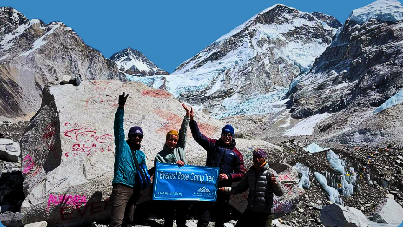 Trekking above Namche with views of Everest and Ama Dablam